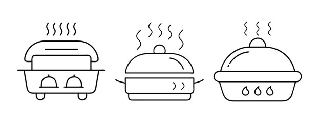 Steaming food containers set for hot serving dishes buffet catering icon