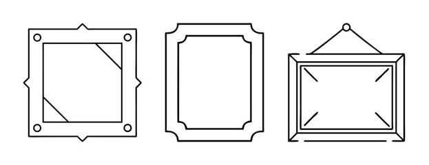 Set of three outlined decorative picture frames vector icons for design