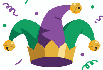 jester hat with bells and confetti celebrating carnival with vibrant colors and festive mood
