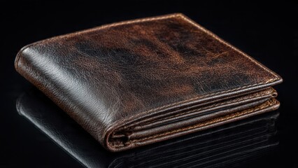 Brown leather wallet on a dark surface