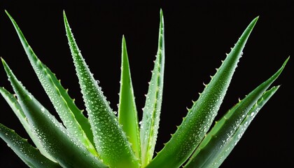 lush green aloe vera plant with water droplets on black background succulent isolated on white background cut out