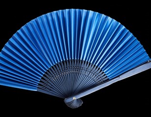 dark blue pleated folding fan object against a black background image isolated on white background cut out