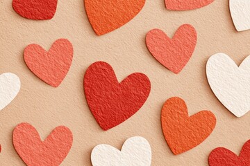 Obraz premium Colorful paper hearts pattern on beige background