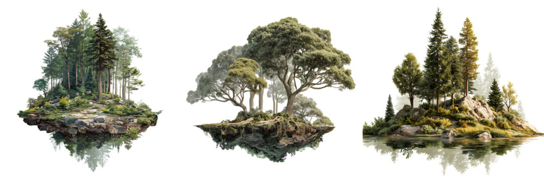 Set of Majestic El &Aacute;rbol del Tule, ancient tree in Mexico on transparent png background. Ai generated