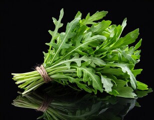 fresh green arugula leaves bunch isolated on black background rocket salad isolated on white background cut out