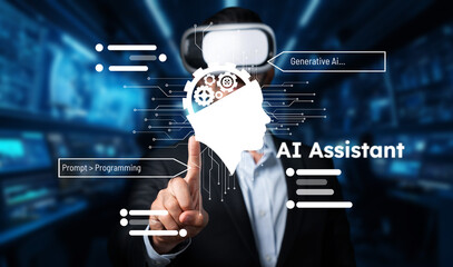 Explore the intersection of AI and virtual reality with this striking image showcasing a brain outline, programming concepts, and futuristic digital technology. XDMCP