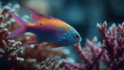 Colorful Anthias Fish Swimming in Coral Reef
