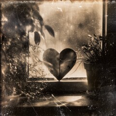 Romantic interior decorations with visible grain. The scene conveys analogue imperfection and retro aesthetic.