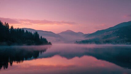 Obraz premium Lake Sunrise Landscape Scenery