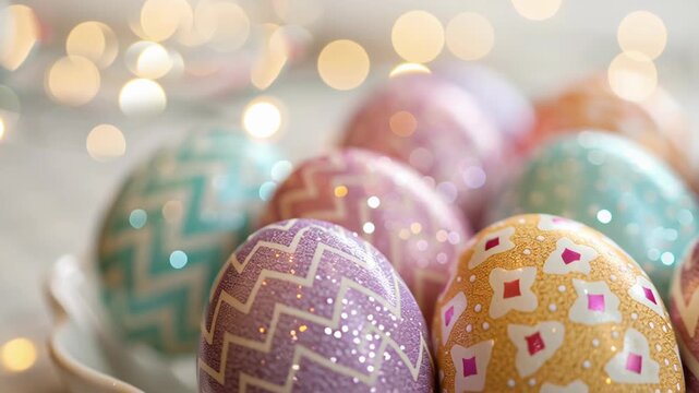 Ethereal Pastel Easter Eggs Intricate and Glittery Patterns Create Captivating Visual Delight and Display