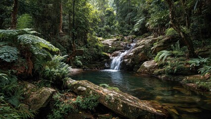 Obraz premium Lush Rainforest Waterfall and Pool