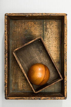 Vintage wood boxes with wood ball overhead