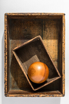 Vintage wood boxes with wood ball overhead