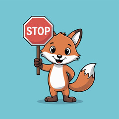 Obraz premium A cartoon fox holding a stop sign in a playful and cheerful manner.