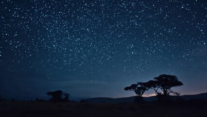 Naklejka premium Night Sky with Stars and Silhouetted Trees