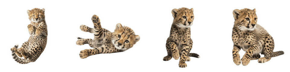 Cheetah Cub PNG Set Isolated on White Background - Realistic Baby Cheetah Graphics for Wildlife Nature, African Safari, Zoo Animals, and Big Cat Design Projects