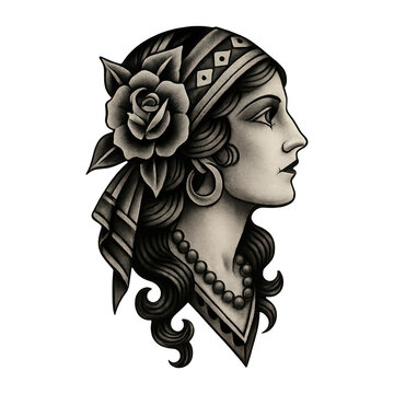 PNG Vintage gypsy woman illustration