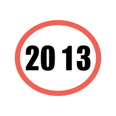 A red circle with the year 2013 written in black text on a white background