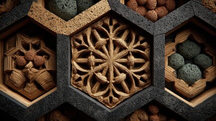 Intricate repeating geometric pattern, showcasing precise shapes and symmetry with a visually engaging design