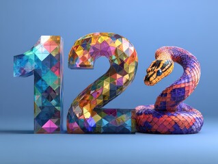 a vibrant design featuring numbers 1 2 3 and a snake formed by elegant diamondshaped digits