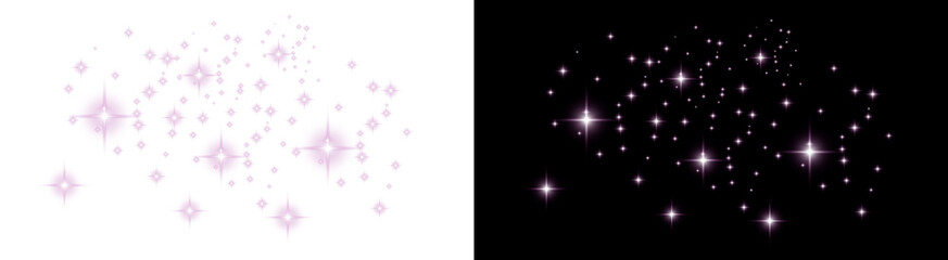 PNG image Collection of bright glowing pink and white lens flare starburst graphic elements on transparent background © rehena