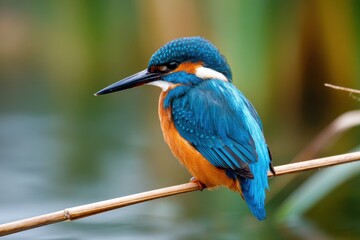 Fototapeta premium Colorful kingfisher perched by the water