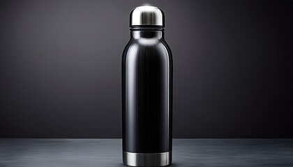 sleek black waterbottle stylish chrome finish with studio quality perfect for hydration and reusable lifestyle