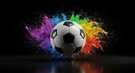 Fototapeta premium Colorful Soccer Ball with Paint Splashes