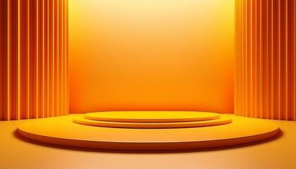 digitally rendered yellow orange room with circular platform
