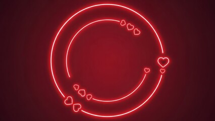 Glowing red neon heart circle design. Abstract illustration for romantic events and love themes