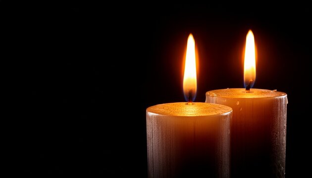 warm glow of two melting candles on black background for in memoriam tribute