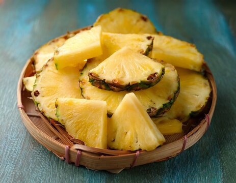 delicious fresh pineapple wedges in a vibrant pile of tropical fruity goodness