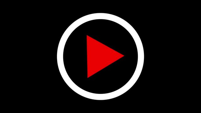 Play button icon animation on circle. video player icon triangle shape button icon animation on black background.