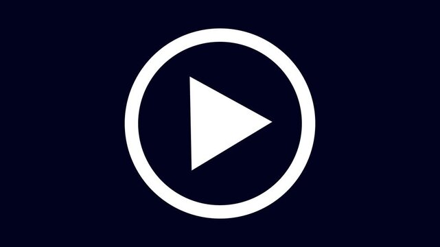 Play button icon animation on circle. video player icon triangle shape button icon animation with dark blue background.