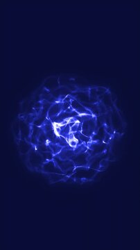 Glowing blue plasma orb made of swirling particles on a dark background, abstract cosmic energy sphere for futuristic sci-fi and technology themes