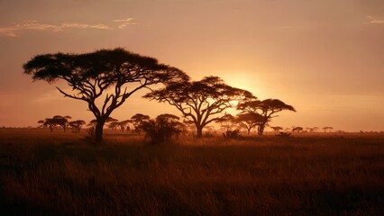 Obraz premium African Sunset with Acacia Trees