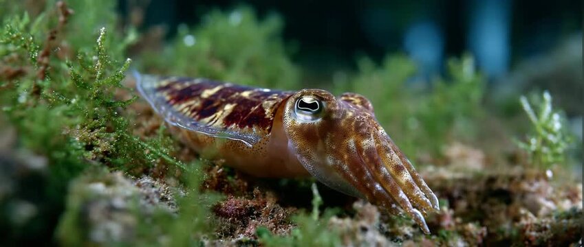 A vibrant cuttlefish glides gracefully through water.