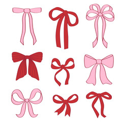 set of isolated coquette red and pink bows 