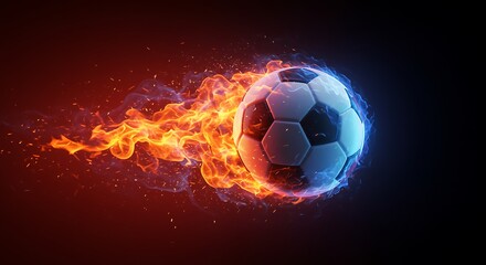 Fototapeta premium Soccer ball on fire with flames and sparks flying sports concept