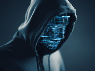 Cybercriminal in Hood with Code Face Illustration