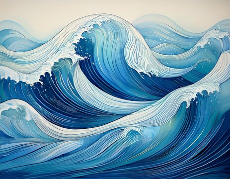 a blue wave with white lines - Powered by Adobe