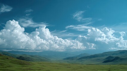 Fototapeta premium Rolling Green Hills and Cloudy Blue Sky