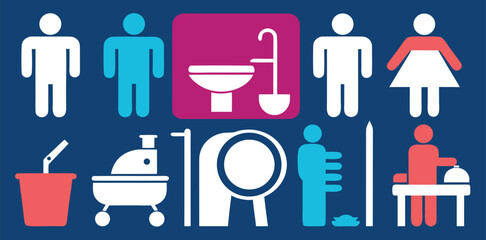 Toilet icon set. WC sign. Washroom, male, female