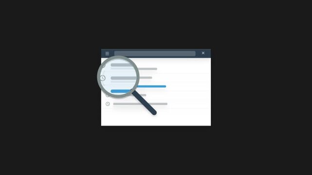 Web Browser Search Interface Animation with Magnifying Glass, SEO and Data Research Concept