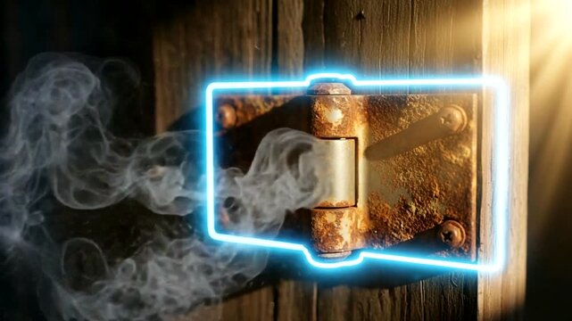 Rusty Door Hinge with Smoke Effect in Sunlight