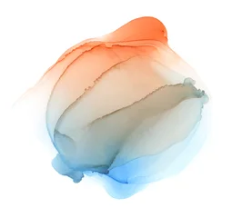 Fotobehang Kleuren in het water Smoke texture alcohol Ink, Watercolor wave flow painting blot. Abstract gradient pastel stain art background.  © Liliia