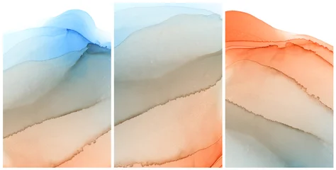 Fotobehang Kleuren in het water Smoke texture alcohol Ink, Watercolor wave flow painting blot. Abstract gradient pastel stain art background. Set, triptych.  © Liliia