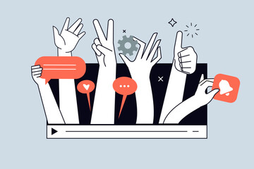 Fototapeta na wymiar Creative banner of video production. Vector illustrations for web banner, social media banner, business presentation, marketing material. 