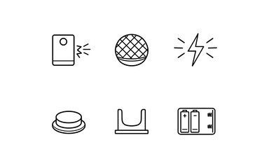 Collection of simple line icons representing electronic components and power sources