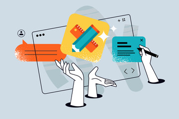 Fototapeta na wymiar Creative banner of web design and development. Vector illustrations for web banner, social media banner, business presentation, marketing material. 